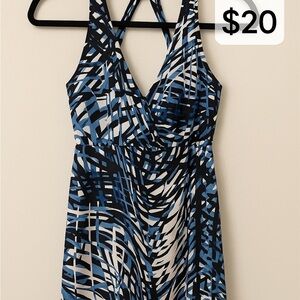 Stylish Blue and Black Patterned Dress